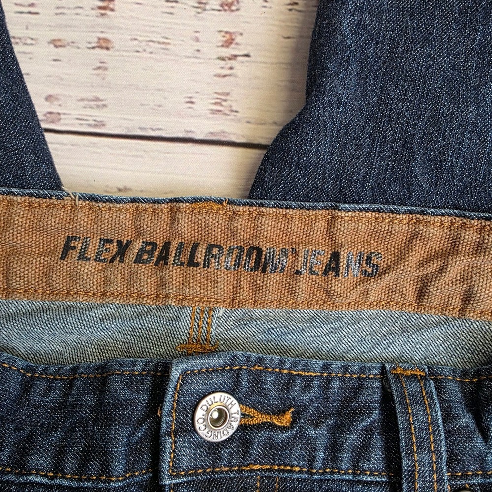 Duluth Trading Co Double Flex Relaxed Ballroom Jeans Mens 38x34 Dark Wash 20207